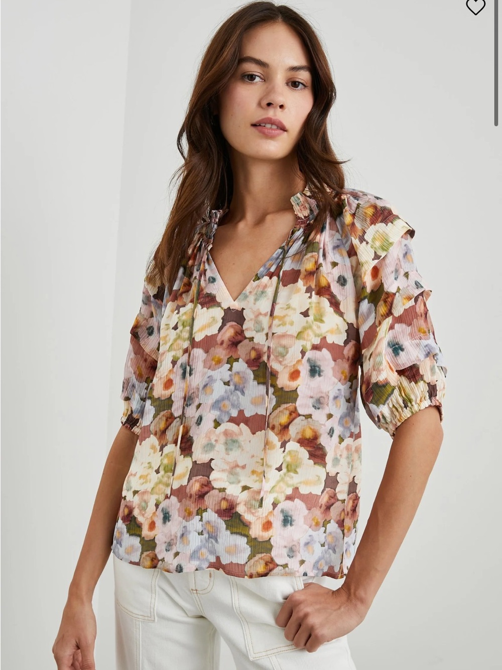 Rails Paris Chiffon Split V-Neck Blouse in Painted Floral Size S